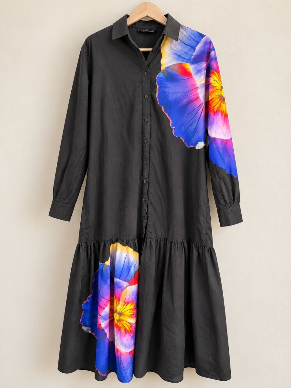 Desigual "Pensamiento" Floral Print Long-Sleeve Shirtdress M